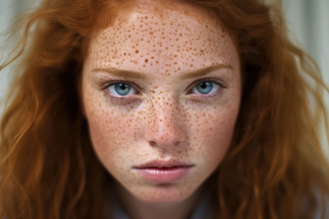 Portrait of red haired girl with blue eyes and freckles, created using generative ai technology - Free Images, Stock Photos and Pictures on Pikwizard.com