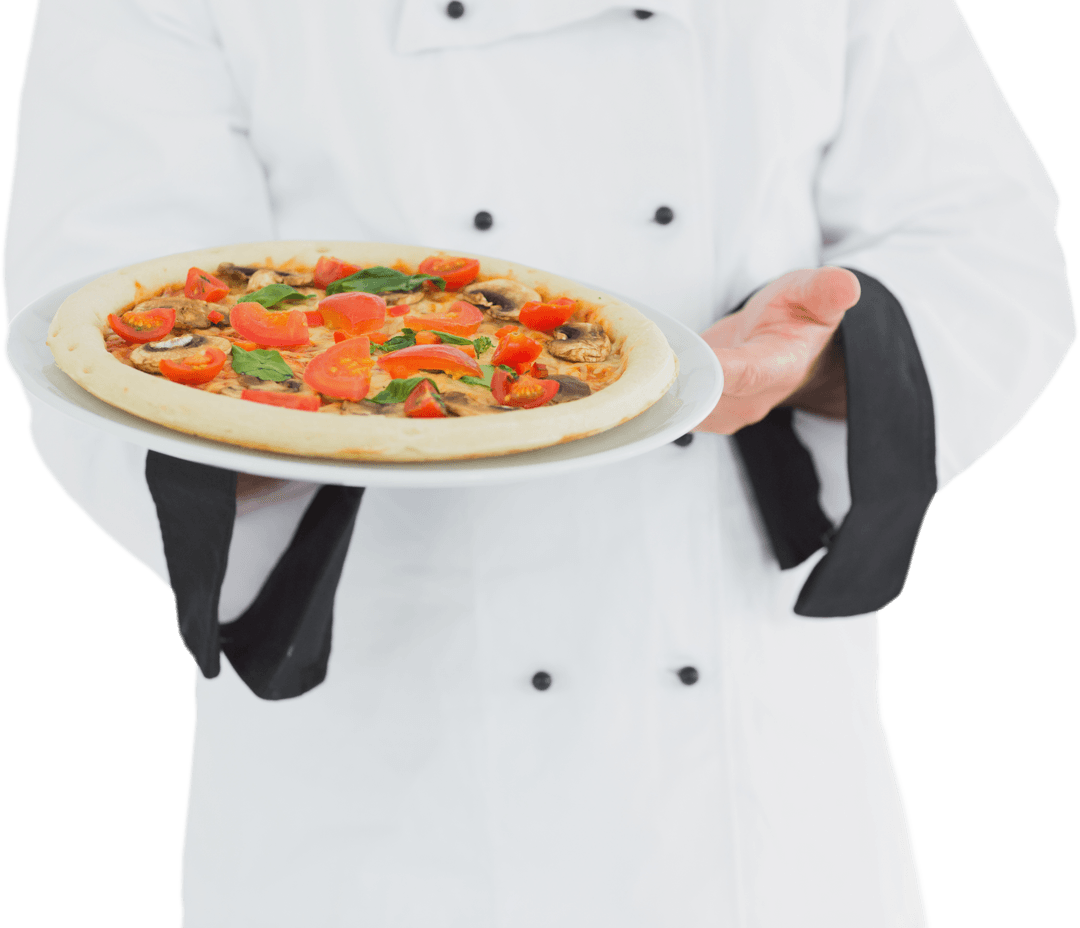 Chef Presenting Delicious Pizza on Transparent Background
