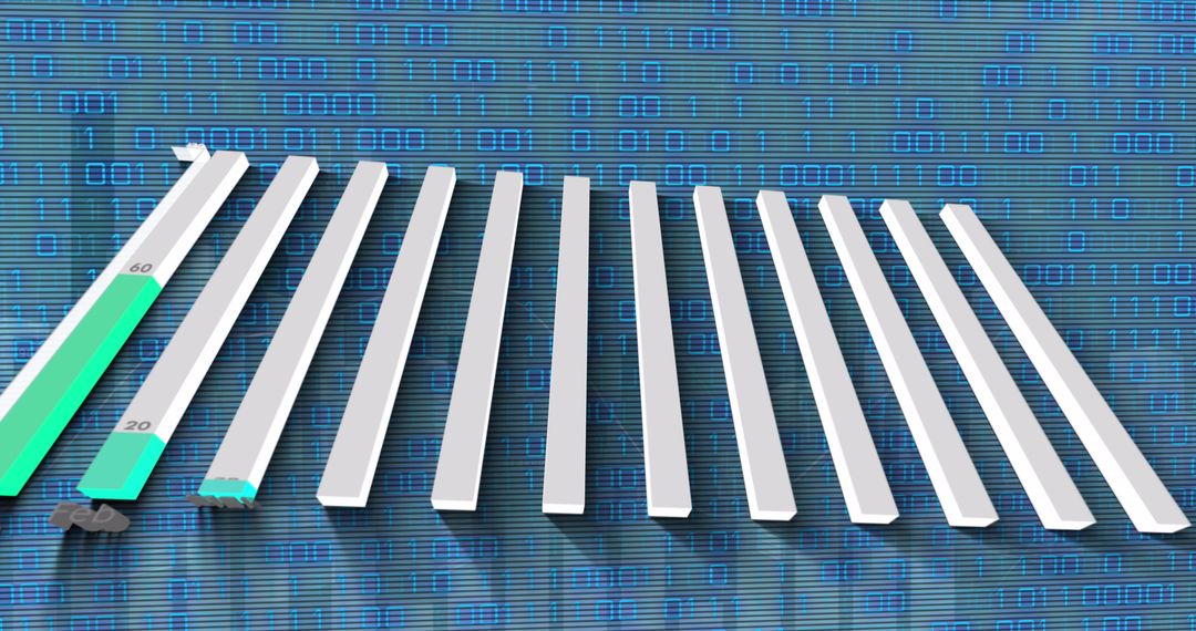 3D Bar Graph on Digital Binary Background, Financial Data Concept