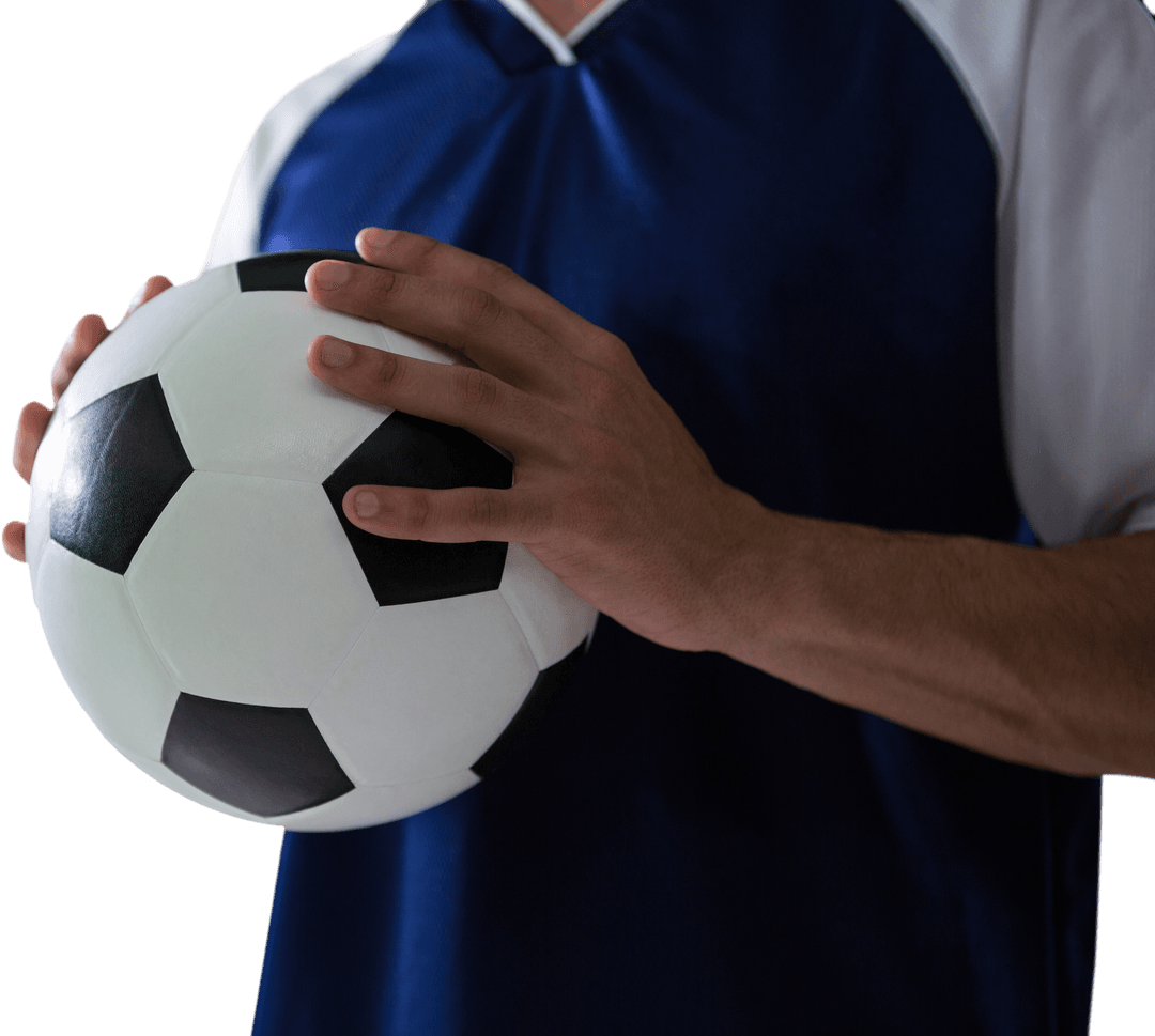 Transparent View Footballer Holding Classic Soccer Ball