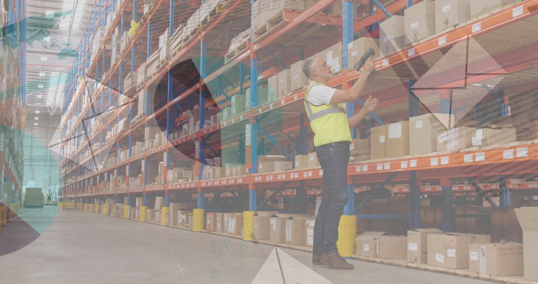 Warehouse Inventory Management with Digital Interface Overlay