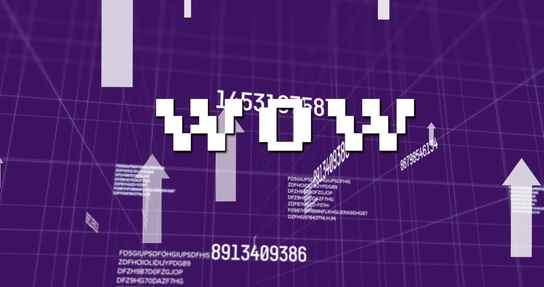 Retro Pixel 'Wow' with Digital Interface Elements on Purple Background