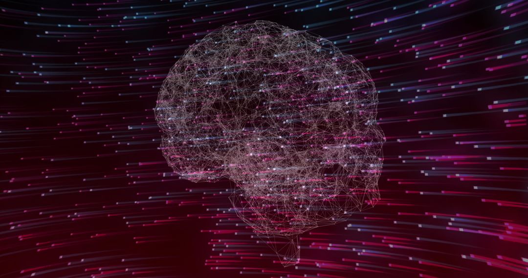 Futuristic Digital Brain with Network Connections and Red Purple Lines