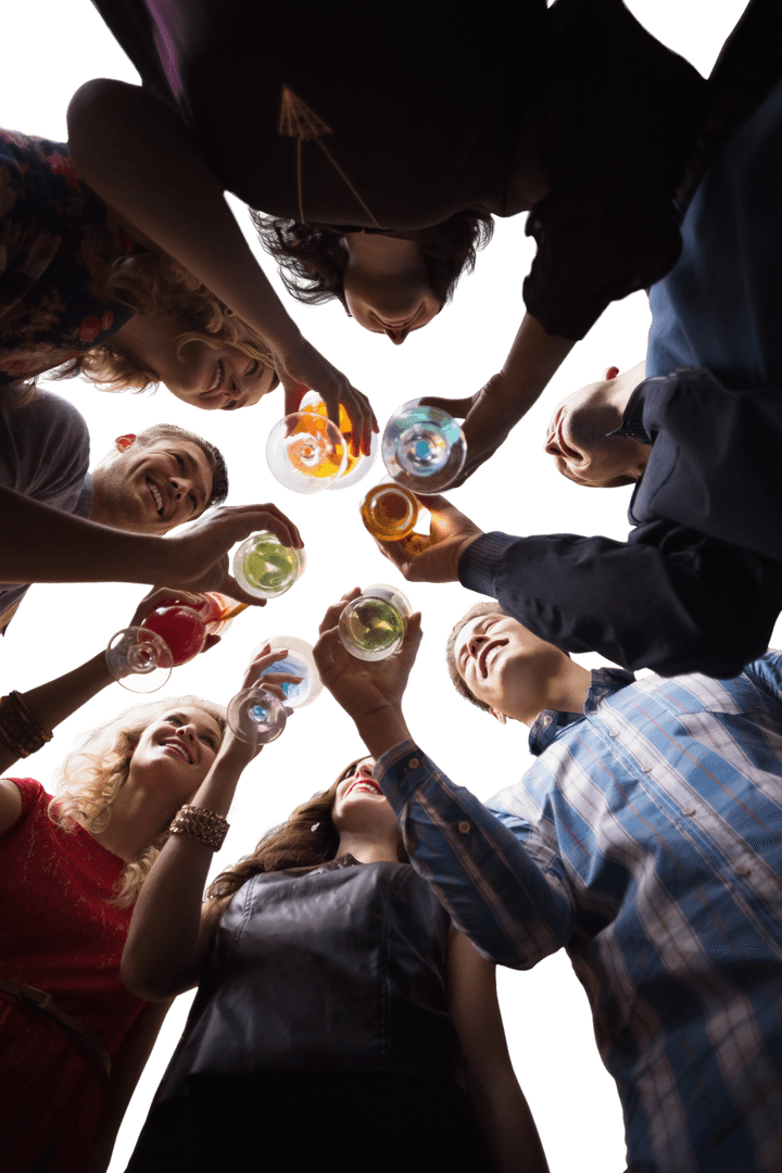 Caucasian Friends Toasting in Celebratory Transparent Design
