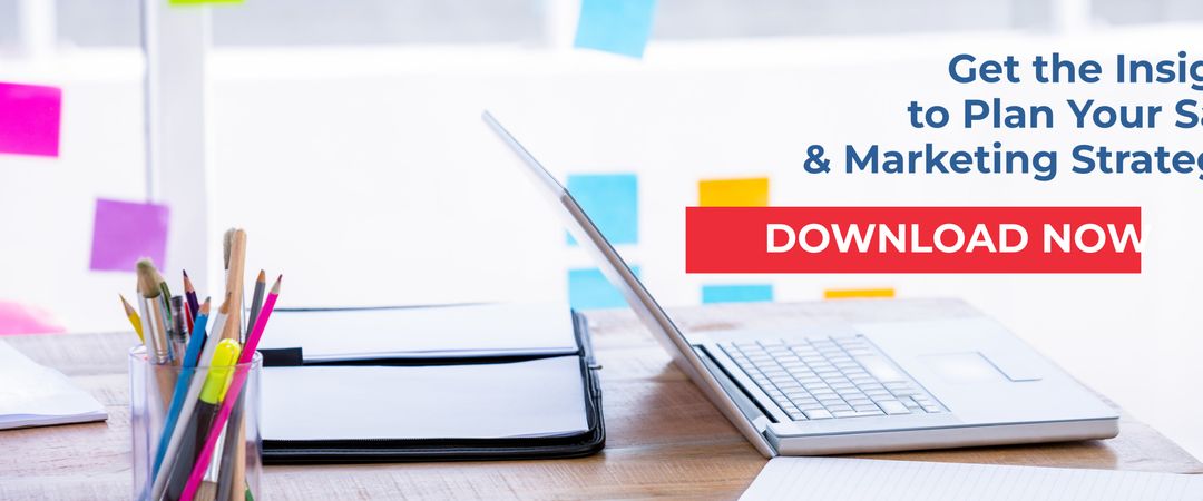 Laptop with business strategy planning call-to-action