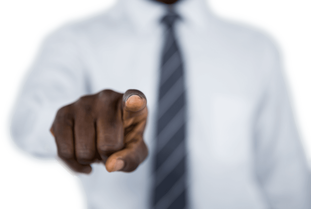 Transparent Businessman Pointing at Virtual Display Focused View