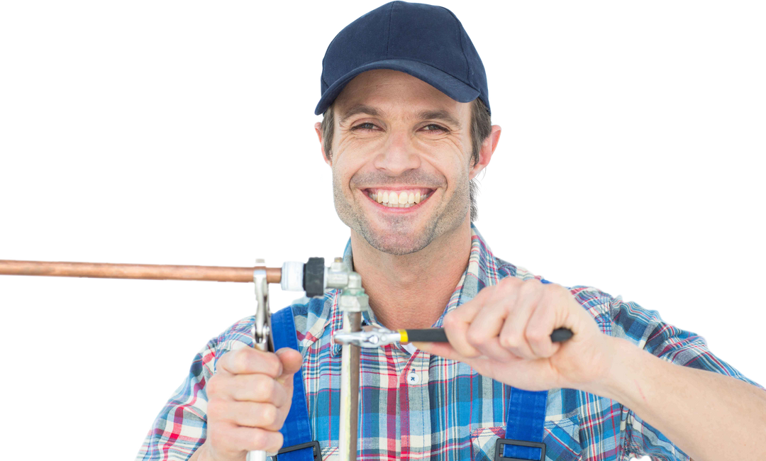 Smiling Plumber Fixing Pipe with Transparent Background - Download Free Stock Images Pikwizard.com