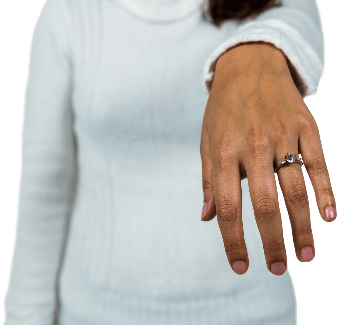 Transparent Background of Woman Displaying Engagement Ring