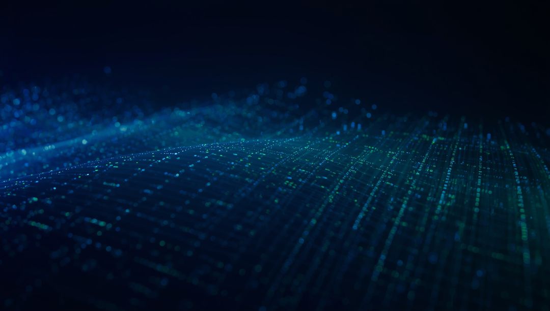 Futuristic Teal-Blue Digital Waves with Glowing Data Particles