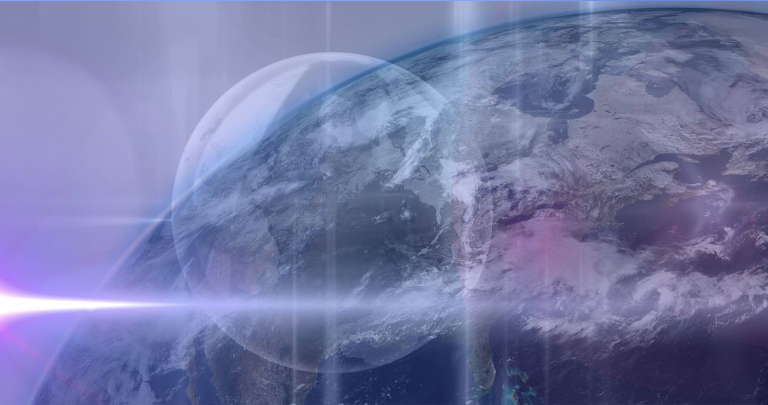 Purple Light Radiating Over Earth Representing Global Technology