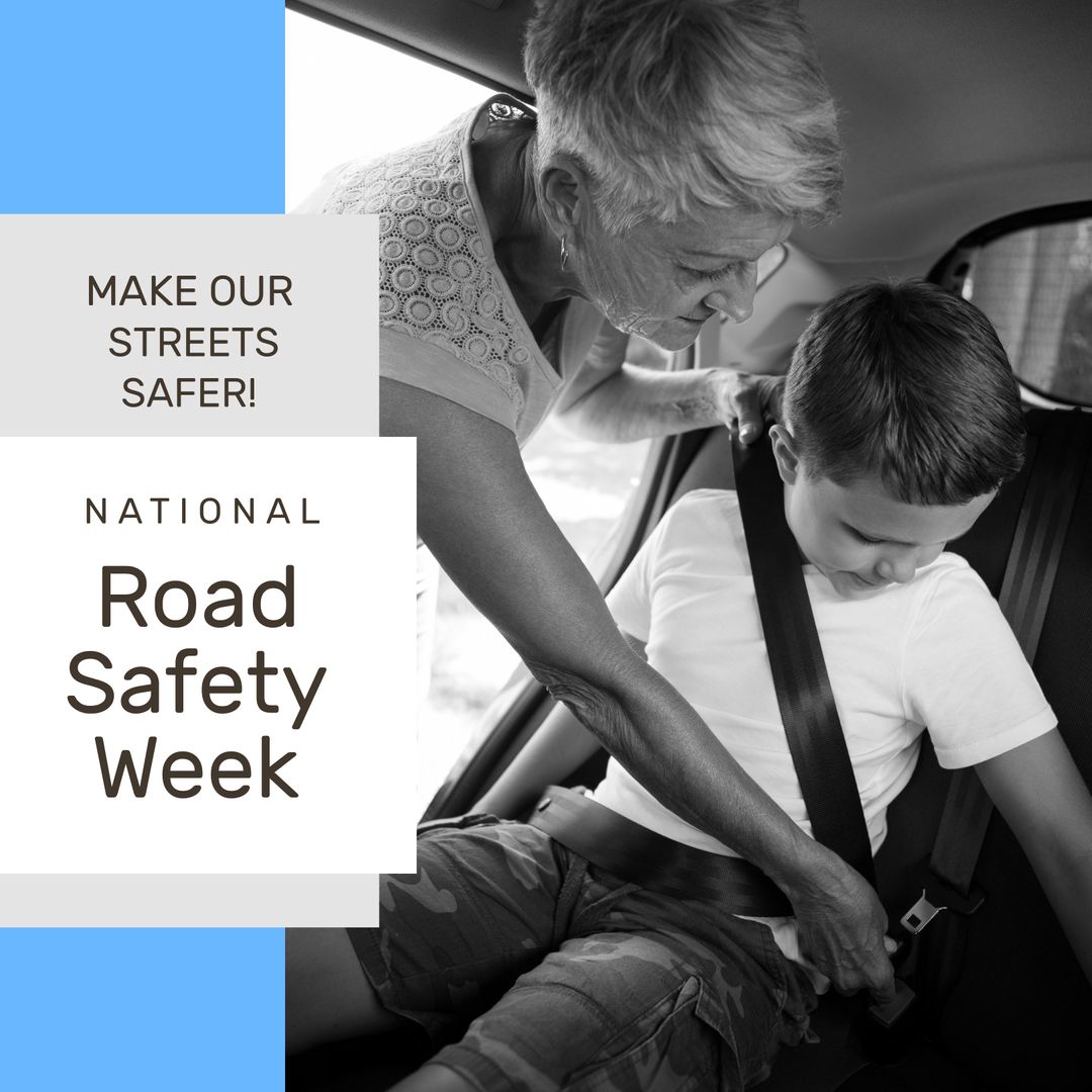 Image of national road safety week over caucasian grandmother