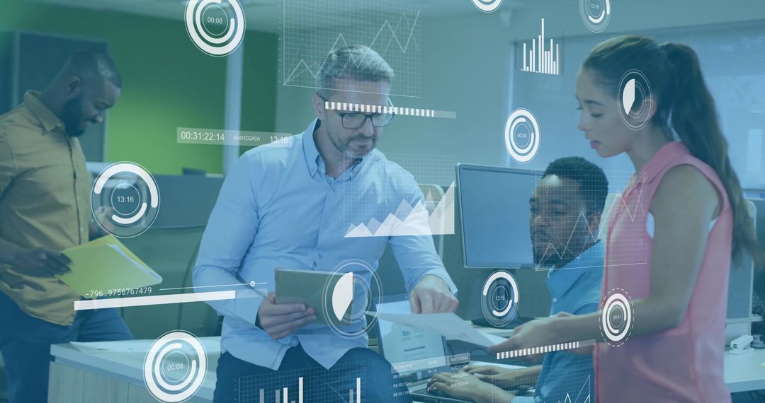 Business Team Analyzing Digital Data in Collaborative Office Space