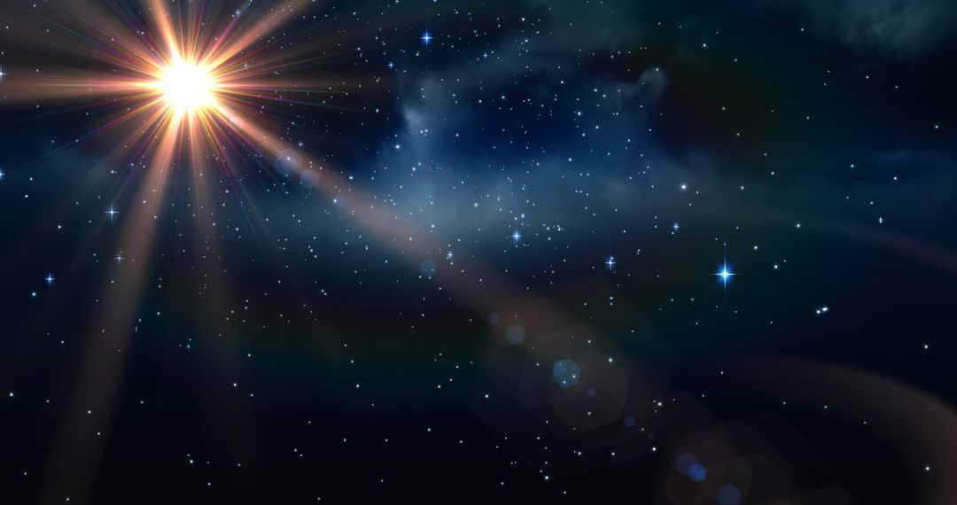 Glowing Sunburst in Starry Galaxy Skyscape Background