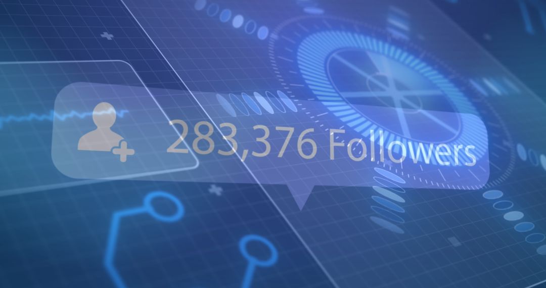 Futuristic Digital Interface with Follower Count and Grid Display