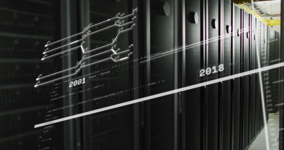 Modern Data Center with Digital Interface Overlay