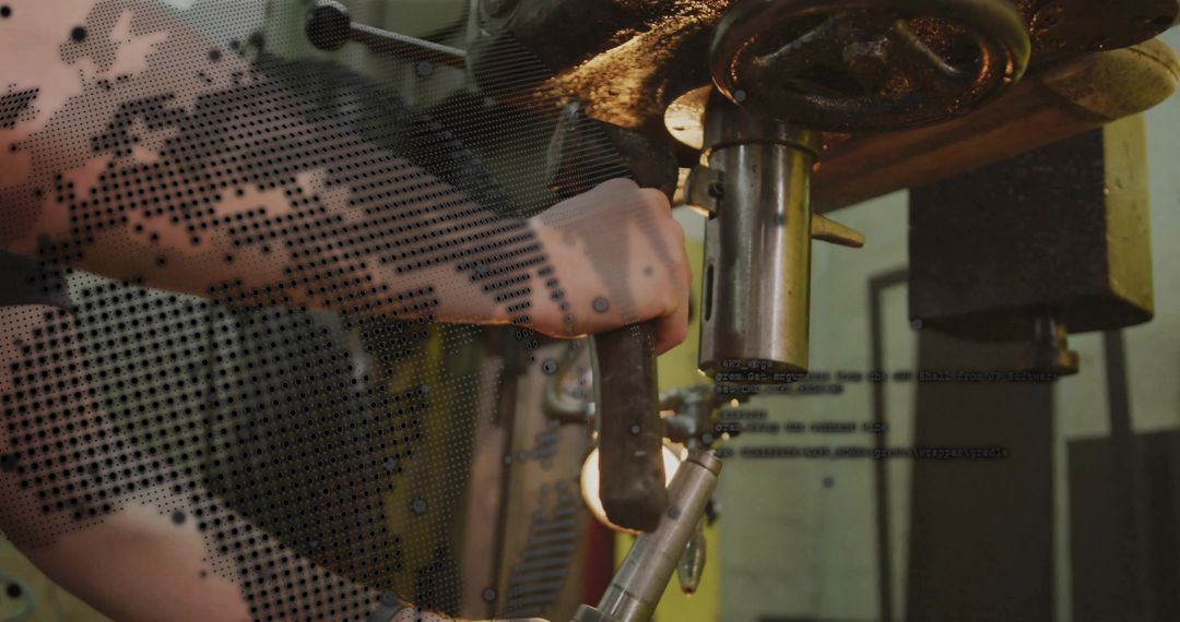 Technician Operating Drill Press with Mechanical Precision