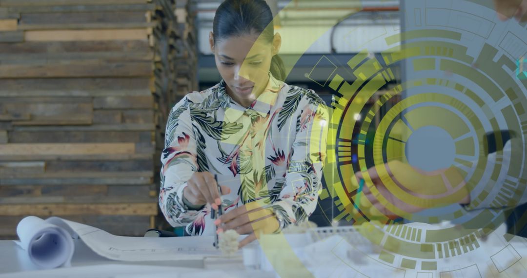 Businesswoman Examining Data on Holographic Interface