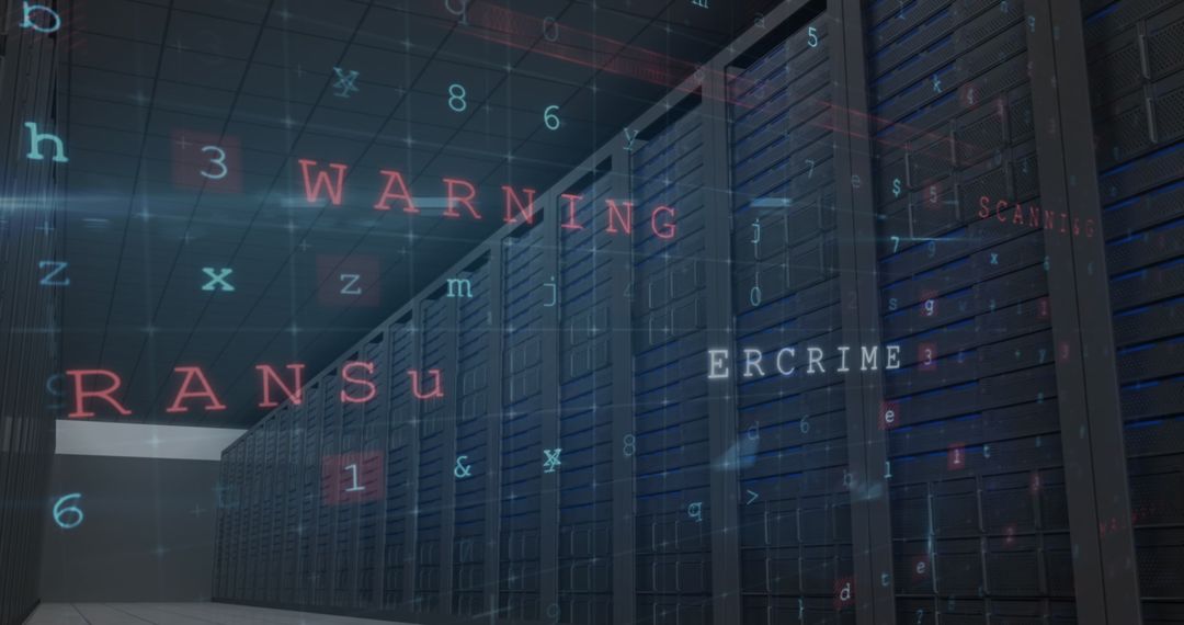 Cyber Threat Alert in High-Tech Server Room