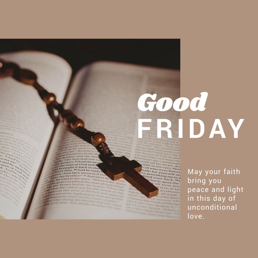 Good Friday Message with Rosary and Bible Concept