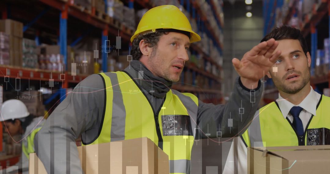 Warehouse Workforce Managing Inventory with Digital Data Overlay