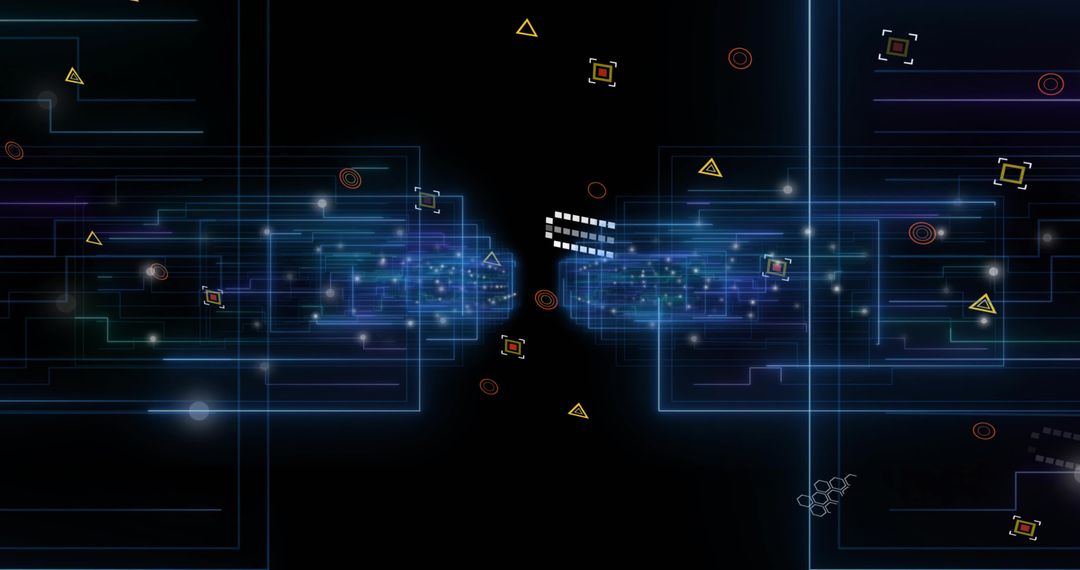 Neon Data Bridge Transmitting Between Luminous Cyber Grids with Symmetric Digital Glow
