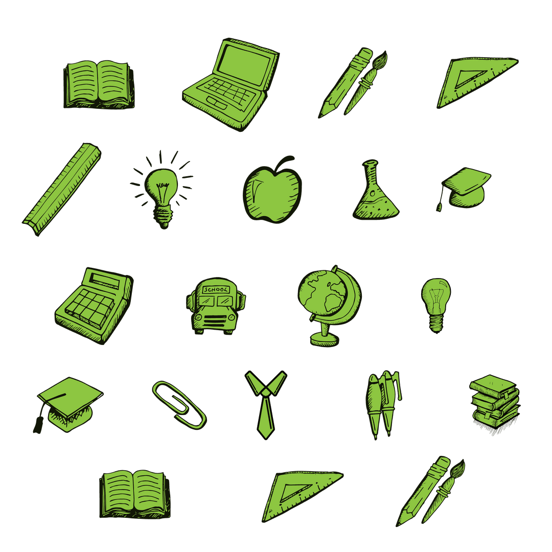 Green Education Symbols on Transparent Background for Learning Concepts