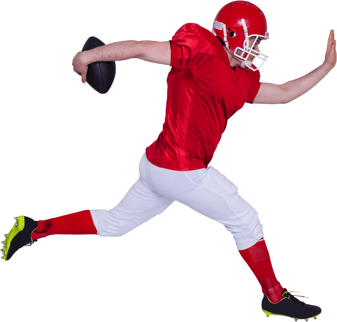 Transparent American Football Player Jumping with Ball