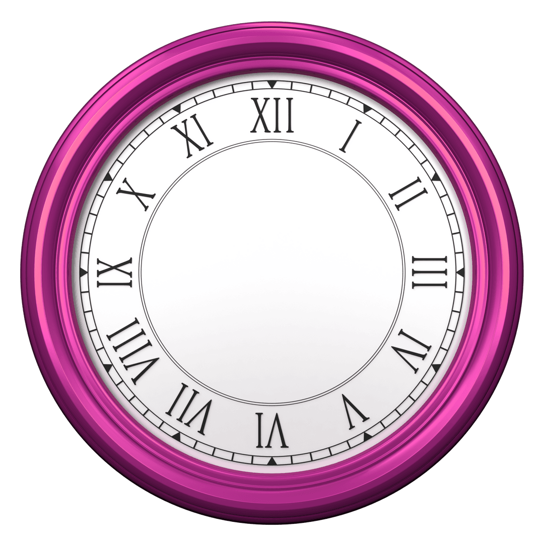 Transparent Pink Wall Clock with Roman Numerals Modern Design