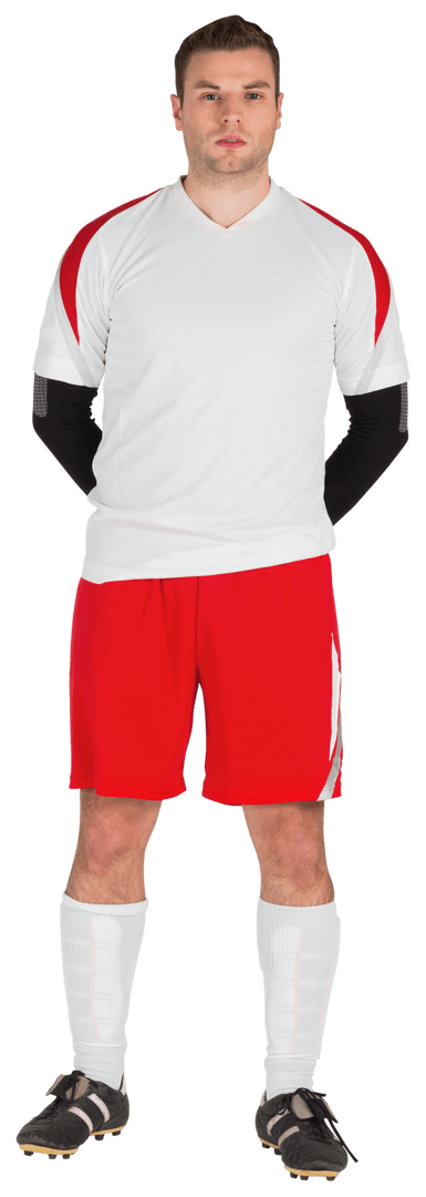 Transparent Football Player in Red Shorts Uniform Looking Forward