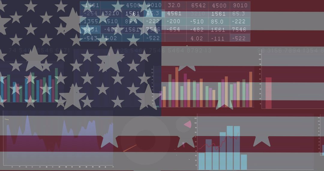 American Flag Overlayed with Financial Data Visualizations