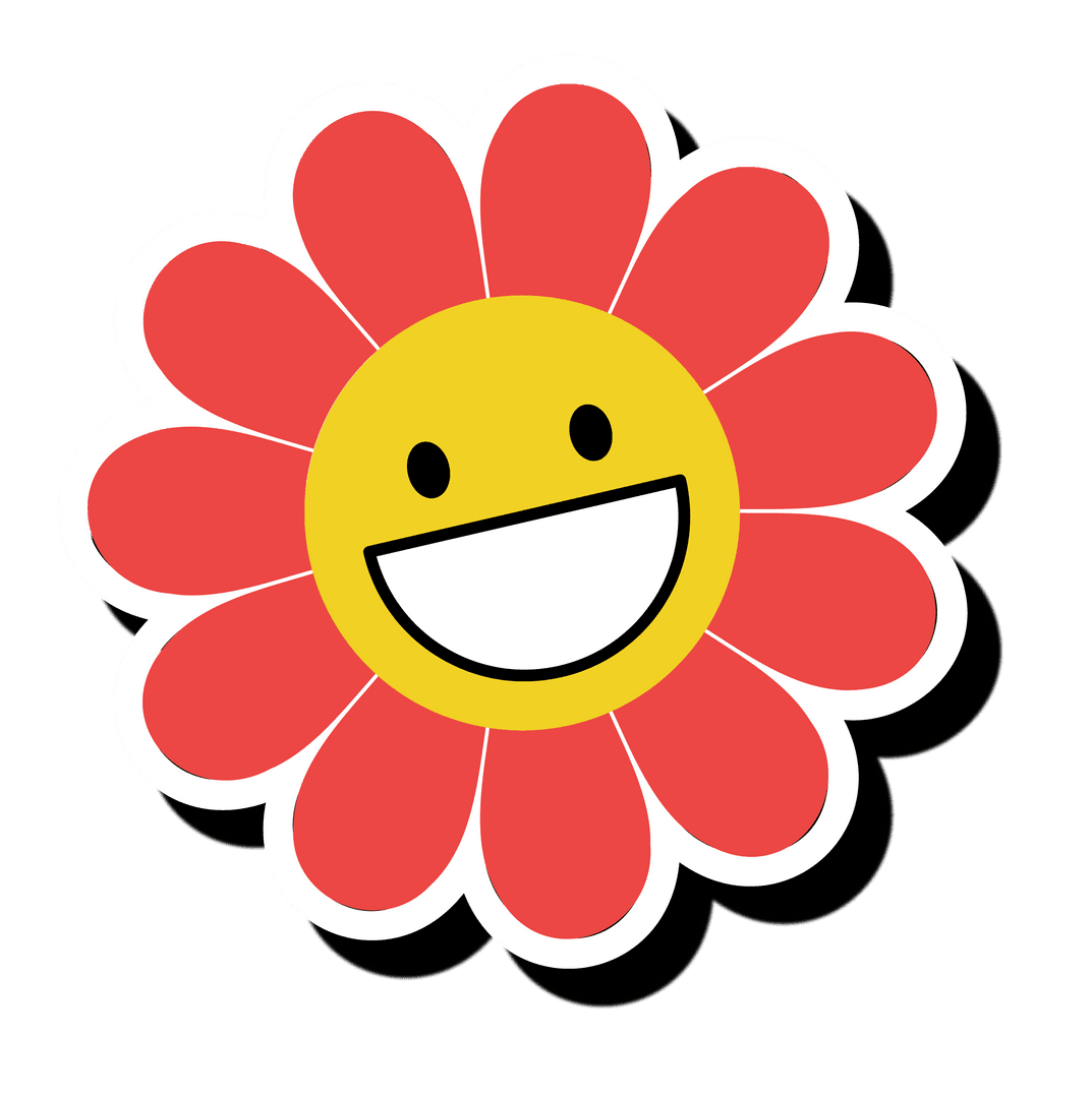 Smiling Flower with Red Petals on Transparent Background
