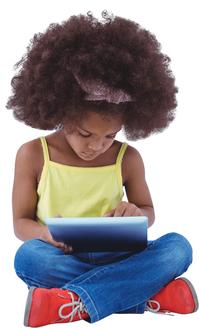 Transparent Image of Girl Using Digital Tablet in Casual Pose
