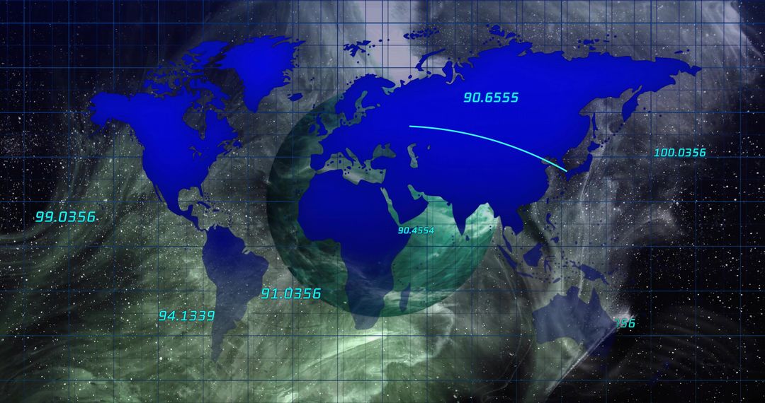 Futuristic World Map Visualization with Geospatial Coordinates