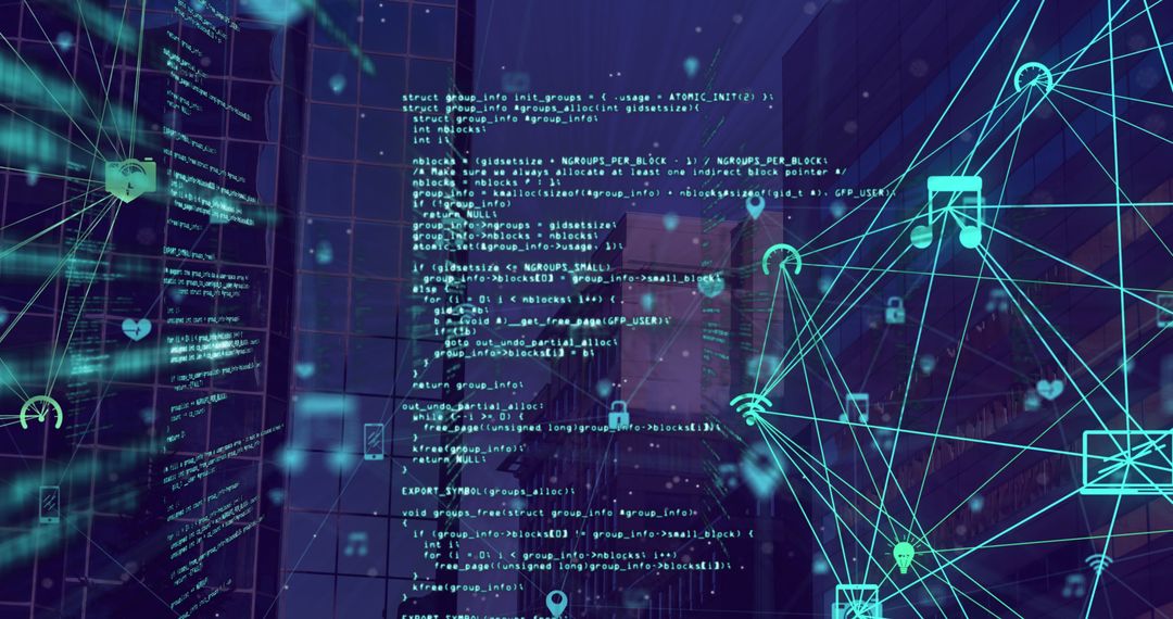 Futuristic City with Digital Networking and Data Interface