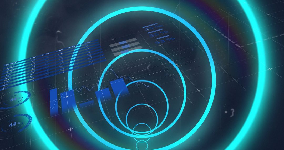 Futuristic Blue Neon Geometric Patterns and Data Visualization