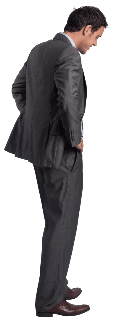 Transparent Smiling Businessman with Hands on Hips in Confidence