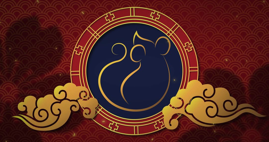 Chinese Zodiac Mouse Symbol Greeting in Red Pattern Design