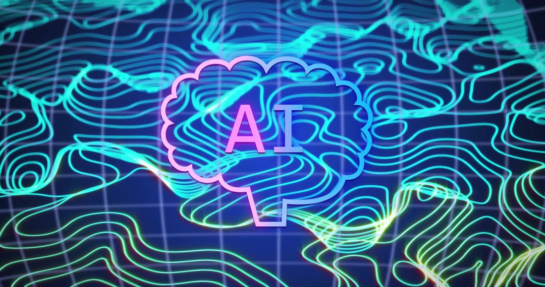 AI Concept: Neural Processing on Digital Grid Background