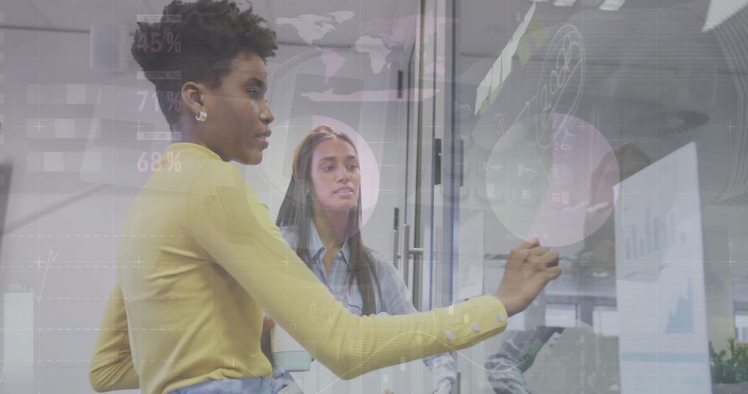 Diverse Colleagues Analyzing Financial Data on Holographic Screen