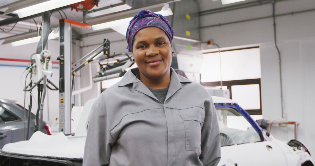 Smiling Female Auto Mechanic in Workshop Wearing Safety Gear - Free Images, Stock Photos and Pictures on Pikwizard.com