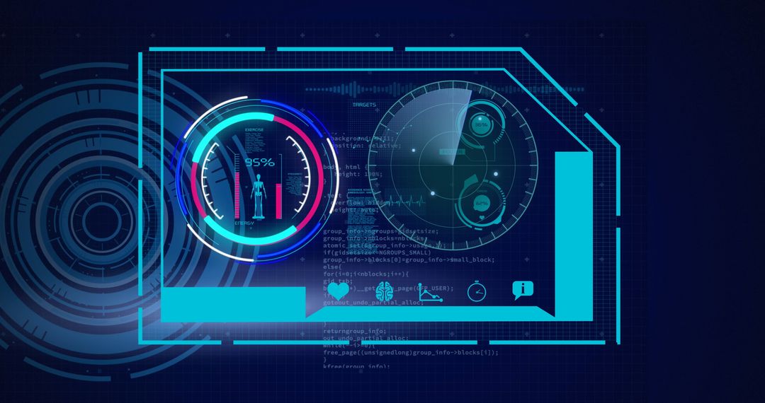Futuristic Digital Interface with Data Processing Panels