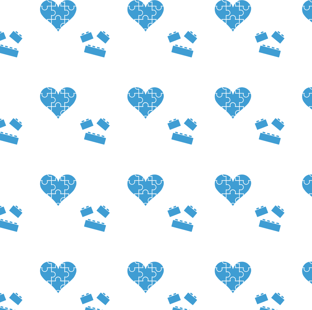 Blue Puzzle Hearts and Blocks Pattern on Transparent Background