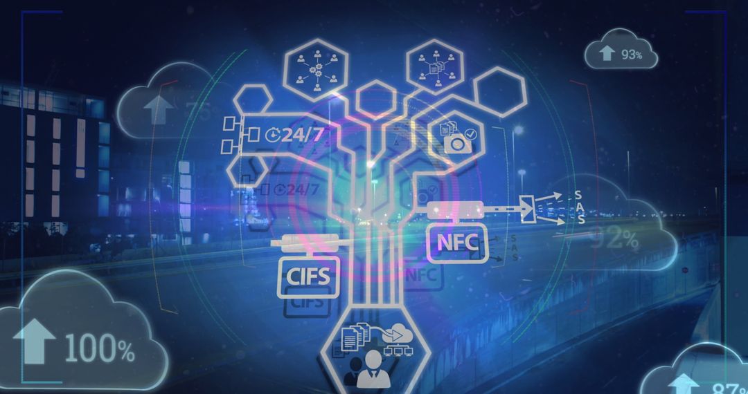 Futuristic City with Digital Technology and Cloud Connectivity