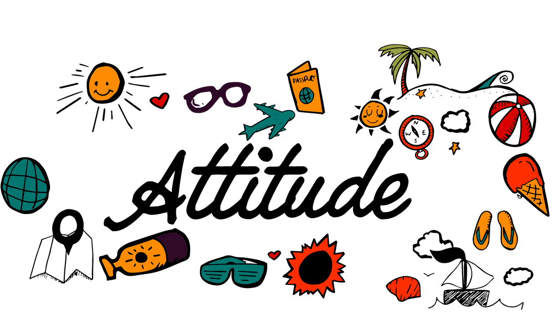 Bold Attitude Text and Vibrant Travel Icons on Transparent Background