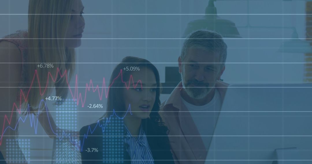 Business Team Interpreting Financial Market Data on Computer Screen