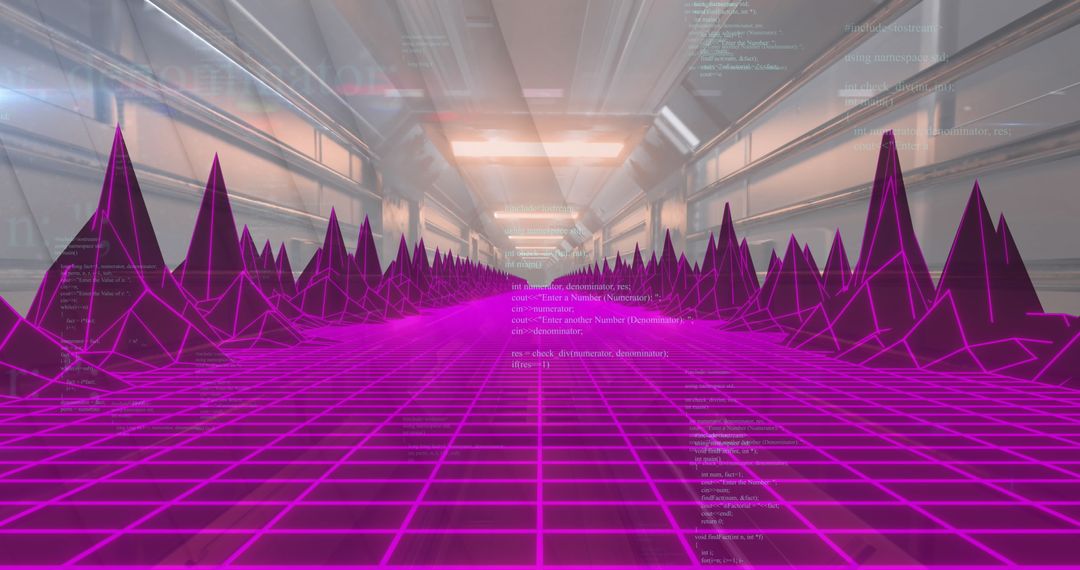 Digital Interface with Virtual Data Peaks in Futuristic Tunnel