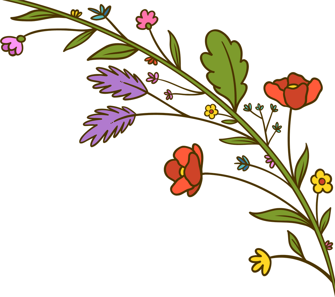 Botanical Floral Design with Vibrant Colors on Transparent Background
