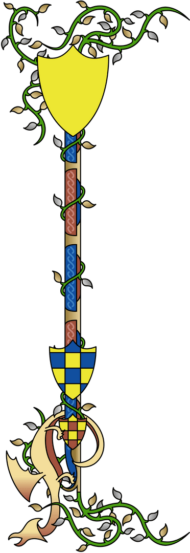 Medieval Ornamental Staff with Shields on Transparent Background