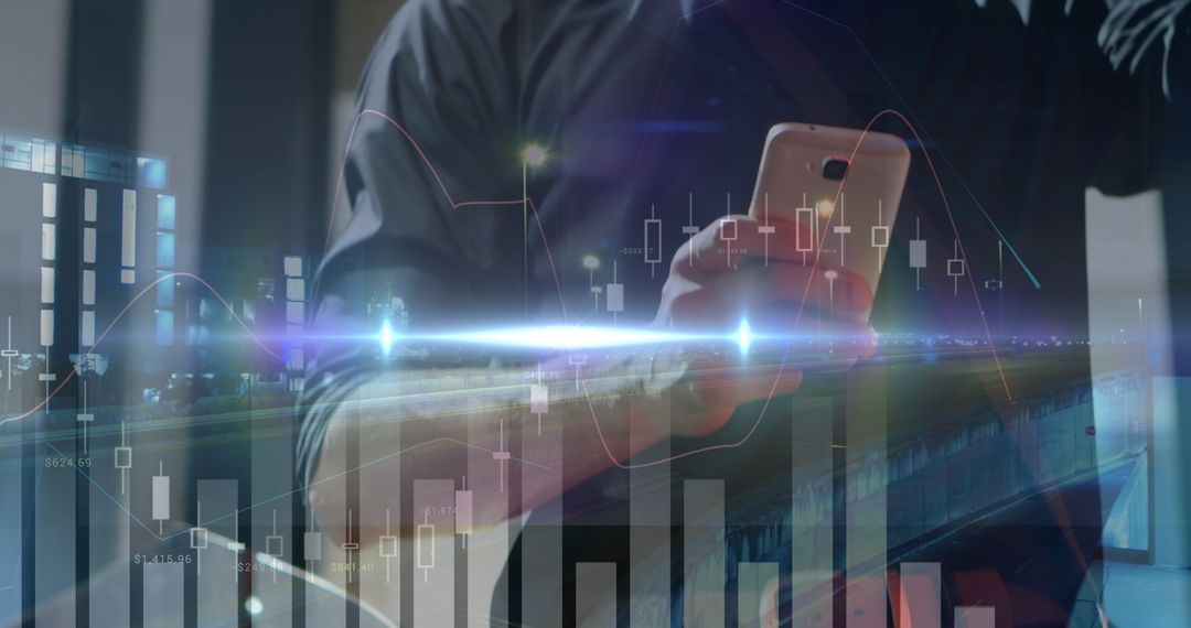 Businessman Integrating Digital Financial Data Through Smartphone