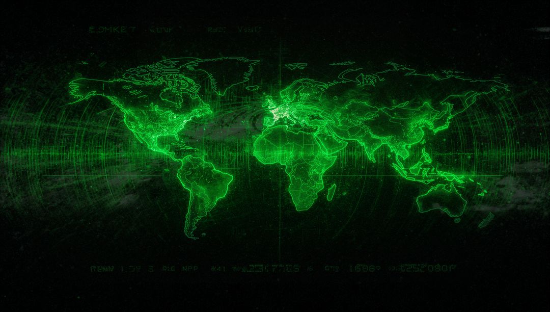 Futuristic Digital World Map with Scanning Overlay